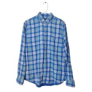 Vineyard Vines Slim Fit Tucker Blue Plaid Cotton Nautical Shirt Large Preppy